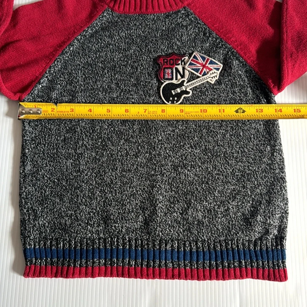 Gymboree Rock on, black, white, red & blue crew neck sweater. Boys size XS